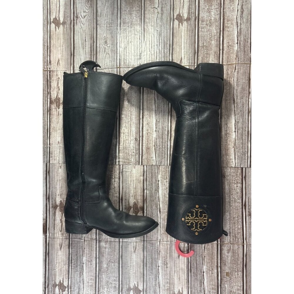 Tory Burch Kiernan 35MM Riding Tumbled Leather Boots sz 6 color Black - Picture 5 of 11